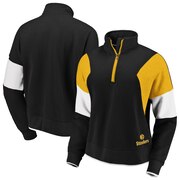 Add Pittsburgh Steelers WEAR By Erin Andrews Women's Colorblock Half-Zip Pullover Hoodie - Black To Your NFL Collection