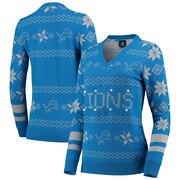 Add Detroit Lions Women's Light-Up V-Neck Ugly Sweater - Blue To Your NFL Collection