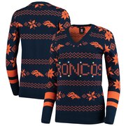 Add Denver Broncos Women's Light-Up V-Neck Ugly Sweater - Navy To Your NFL Collection