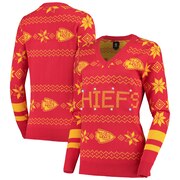 Kansas City Chiefs Women's Light-Up V-Neck Ugly Sweater - Red