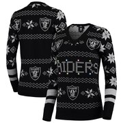 Add Oakland Raiders Women's Light-Up V-Neck Ugly Sweater - Black To Your NFL Collection