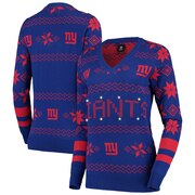 Add New York Giants Women's Light-Up V-Neck Ugly Sweater - Royal To Your NFL Collection
