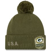 Add Green Bay Packers New Era Women's 2019 Salute to Service Sideline Cuffed Pom Knit Hat - Olive To Your NFL Collection