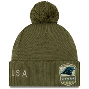 Add Carolina Panthers New Era Women's 2019 Salute to Service Sideline Cuffed Pom Knit Hat - Olive To Your NFL Collection