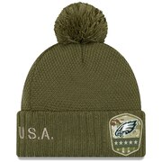 Add Philadelphia Eagles New Era Women's 2019 Salute to Service Sideline Cuffed Pom Knit Hat - Olive To Your NFL Collection