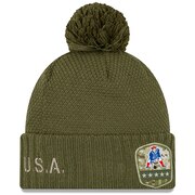 Add New England Patriots Historic New Era Women's 2019 Salute to Service Sideline Cuffed Pom Knit Hat - Olive To Your NFL Collection