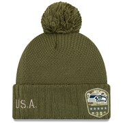 Add Seattle Seahawks New Era Women's 2019 Salute to Service Sideline Cuffed Pom Knit Hat - Olive To Your NFL Collection