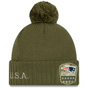 New England Patriots New Era Women's 2019 Salute to Service Sideline Cuffed Pom Knit Hat - Olive