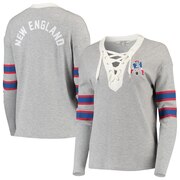 Add New England Patriots Junk Food Women's Thermal Tri-Blend Lace-Up Long Sleeve T-Shirt - Gray To Your NFL Collection