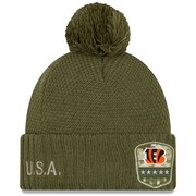 Add Cincinnati Bengals New Era Women's 2019 Salute to Service Sideline Cuffed Pom Knit Hat - Olive To Your NFL Collection