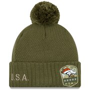 Add Denver Broncos New Era Women's 2019 Salute to Service Sideline Cuffed Pom Knit Hat - Olive To Your NFL Collection