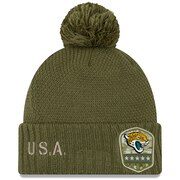 Add Jacksonville Jaguars New Era Women's 2019 Salute to Service Sideline Cuffed Pom Knit Hat - Olive To Your NFL Collection