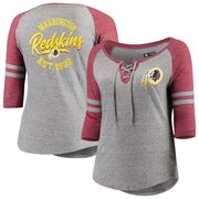 Add Washington Redskins New Era Women's Plus Size Lace-Up Tri-Blend Raglan 3/4-Sleeve T-Shirt - Heathered Gray/Heathered Burgundy To Your NFL Collection