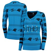 Add Carolina Panthers Women's Light-Up V-Neck Ugly Sweater - Blue To Your NFL Collection
