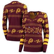 Add Washington Redskins Women's Light-Up V-Neck Ugly Sweater - Burgundy To Your NFL Collection