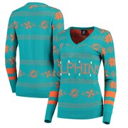 Add Miami Dolphins Women's Light-Up V-Neck Ugly Sweater - Aqua To Your NFL Collection