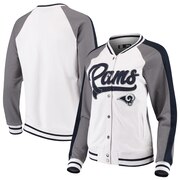 Order Los Angeles Rams New Era Women's Varsity Full Snap Jacket - White/Gray at low prices.