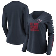 Add Houston Texans NFL Pro Line by Fanatics Branded Women's Team Slogan Long Sleeve V-Neck T-Shirt - Navy To Your NFL Collection