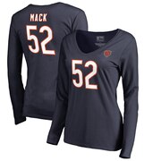 Add Khalil Mack Chicago Bears NFL Pro Line by Fanatics Branded Women's Authentic Stack Name & Number Long Sleeve V-Neck T-Shirt - Navy To Your NFL Collection