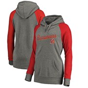 Add Tampa Bay Buccaneers NFL Pro Line by Fanatics Branded Women's Timeless Collection Rising Script Tri-Blend Raglan Pullover Hoodie - Ash To Your NFL Collection