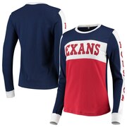 Add Houston Texans Junk Food Women's Color Block Racer Long Sleeve T-Shirt - Navy/Red To Your NFL Collection